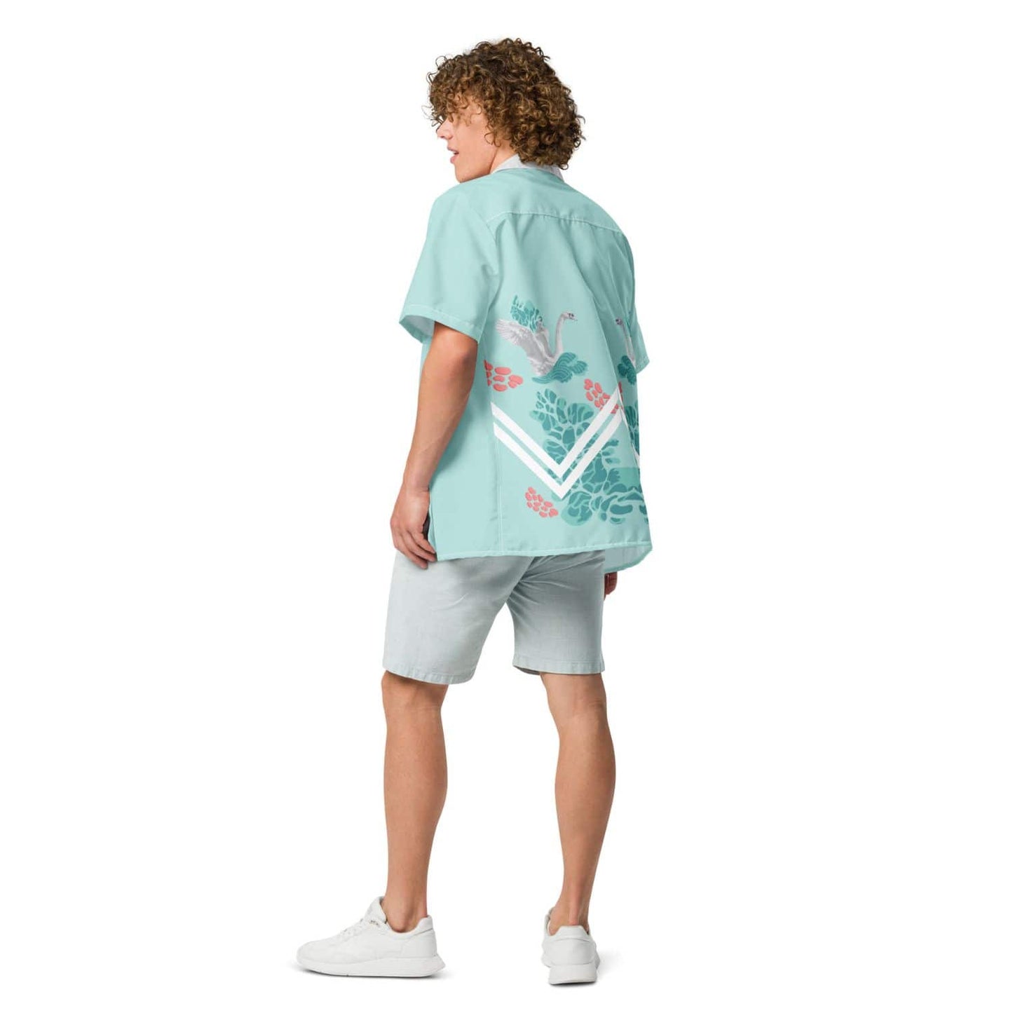 Allover Herren Oversize-Hemd HB7144 schwäne türkis silber