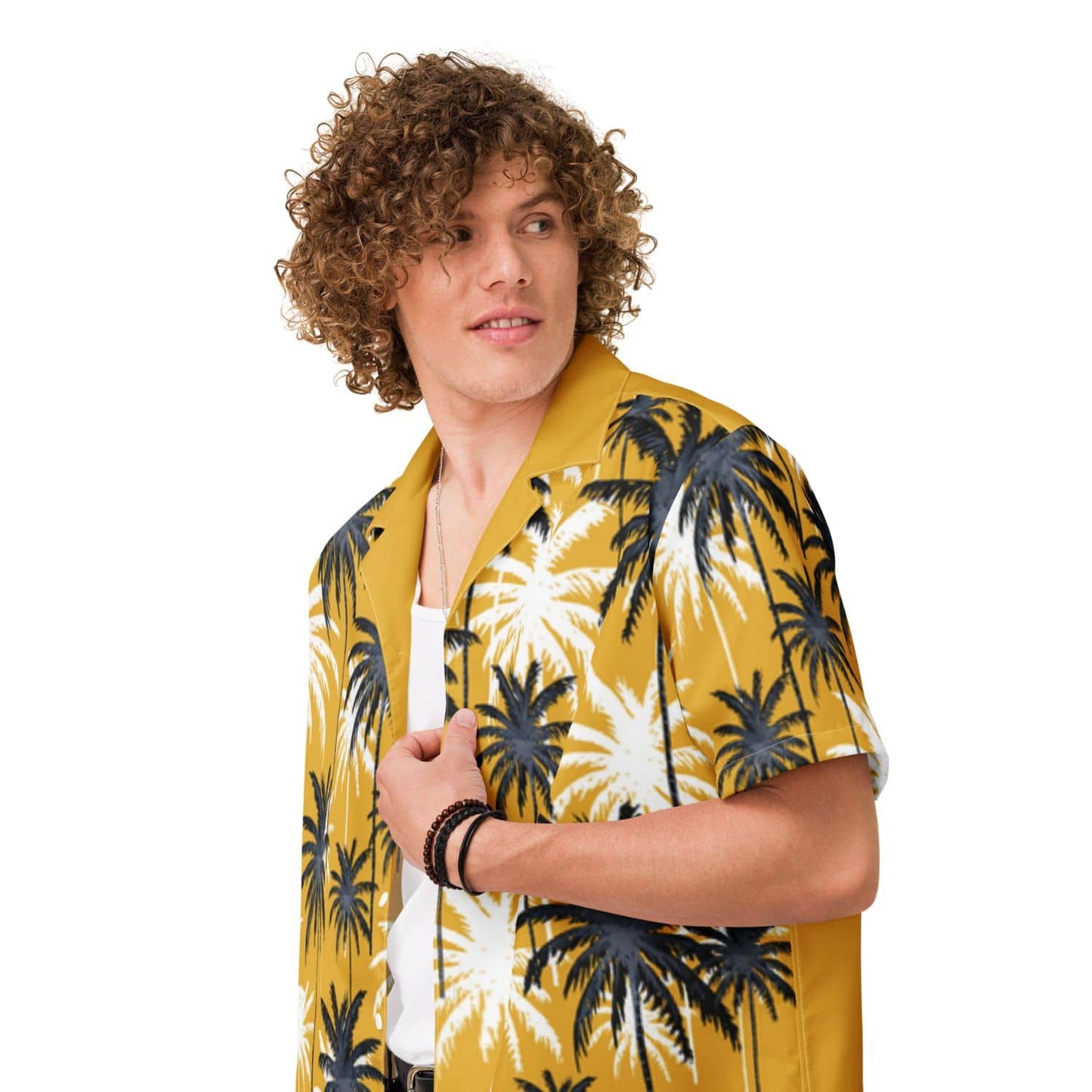 Allover Herren Oversize-Hemd HB7148 palmen dunkelgelb