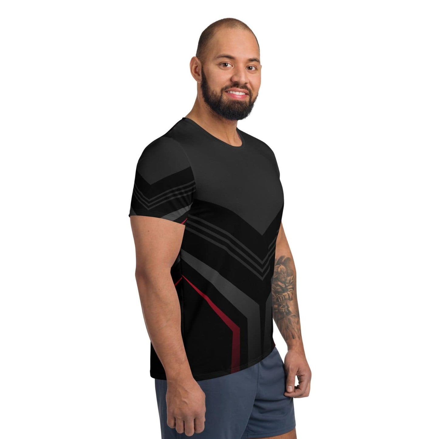 Allover Herren Sport-T-Shirt HB5096 schwarz grau rot