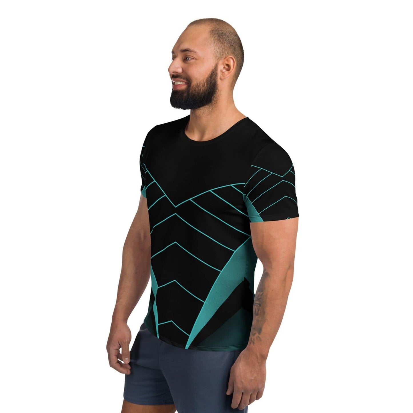 Allover Herren Sport-T-Shirt HB5099 schwarz türkis