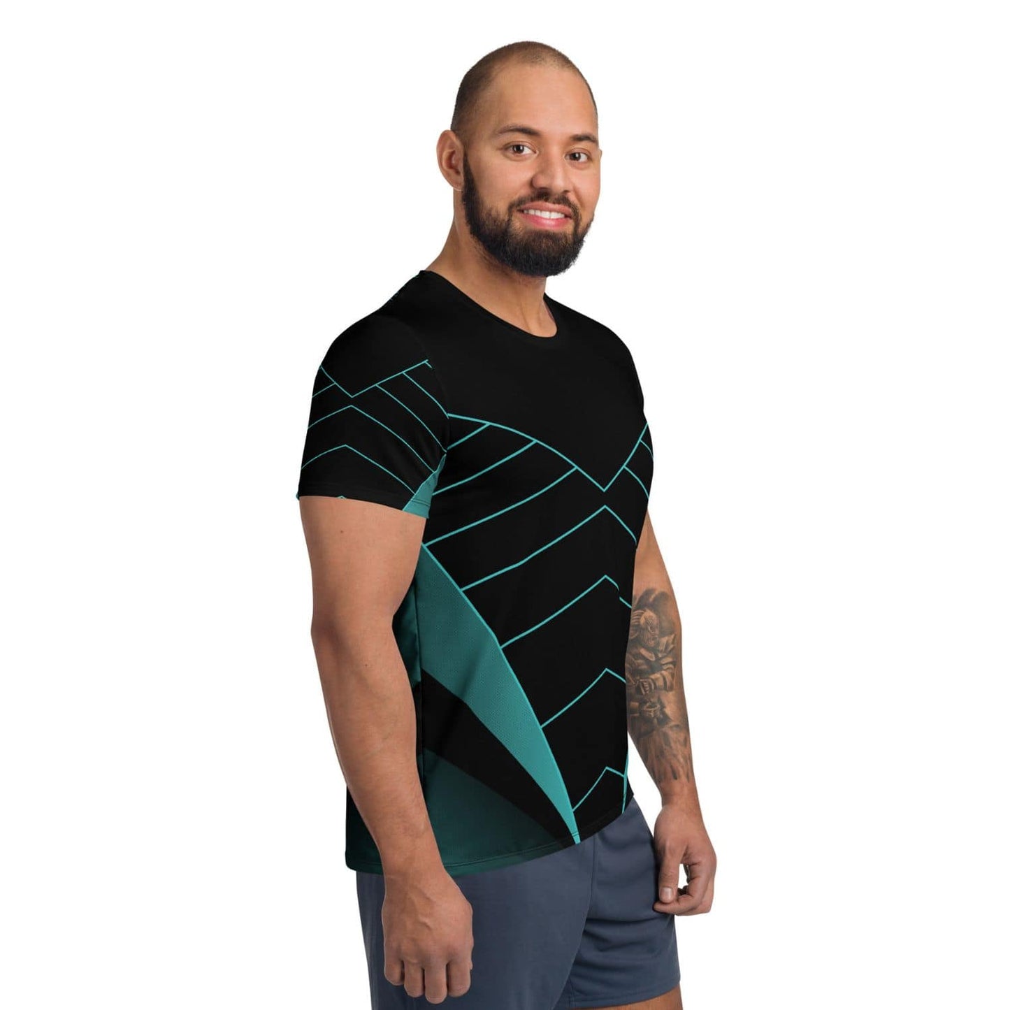 Allover Herren Sport-T-Shirt HB5099 schwarz türkis
