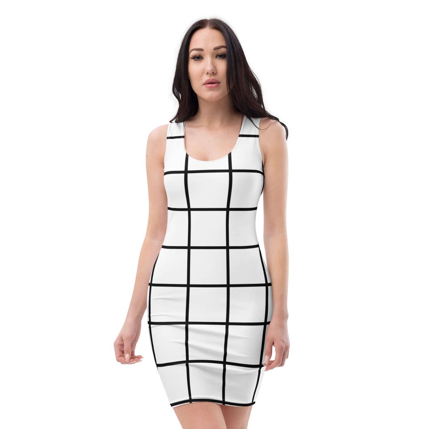 Alloverprint Bodycon Kleid HB3117 weiss schwarz kariert