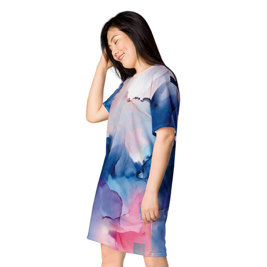 Alloverprint T-Shirt Kleid PF9162 blau rot mehrfarbig