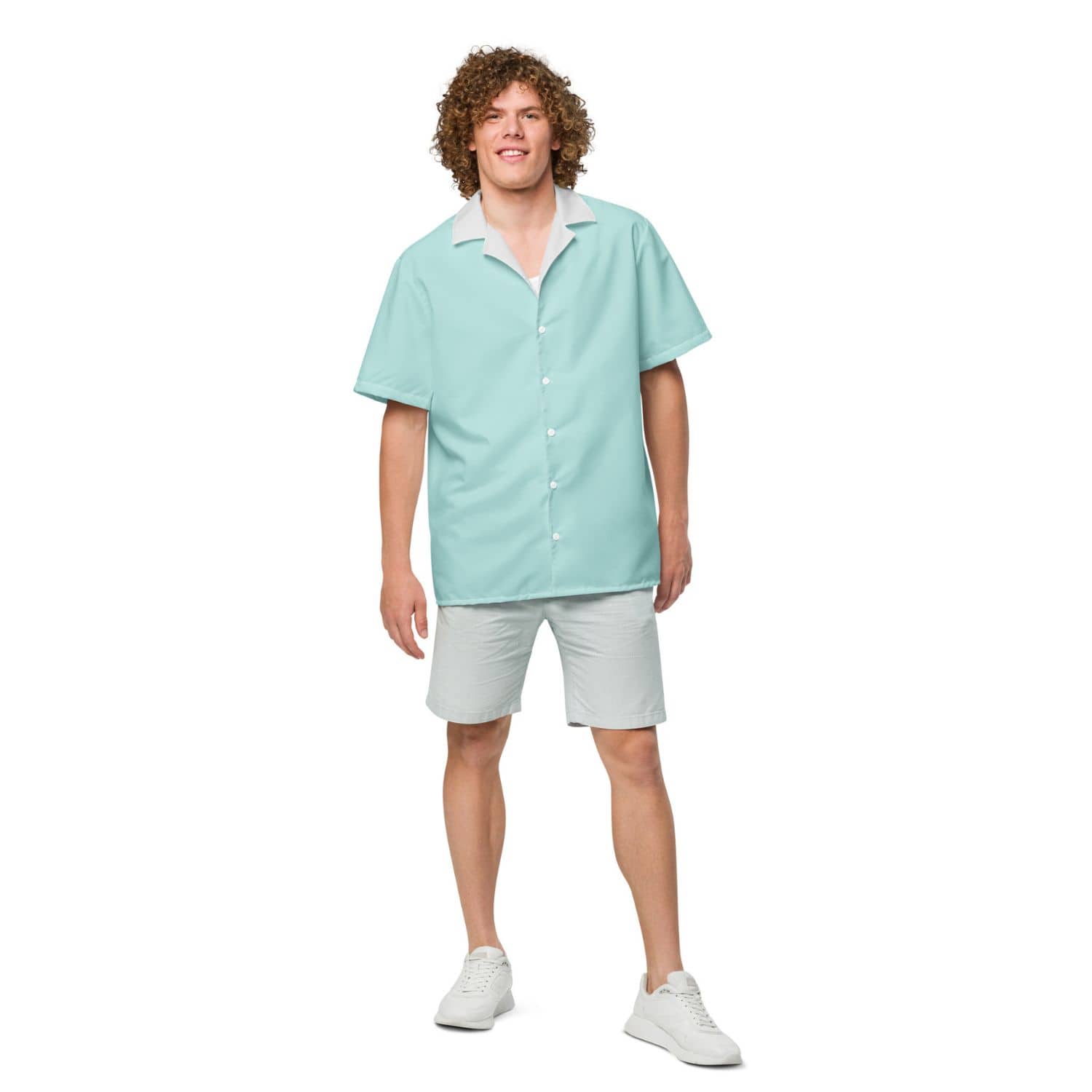 Allover Herren Oversize-Hemd PF7133 Schwäne türkis silber