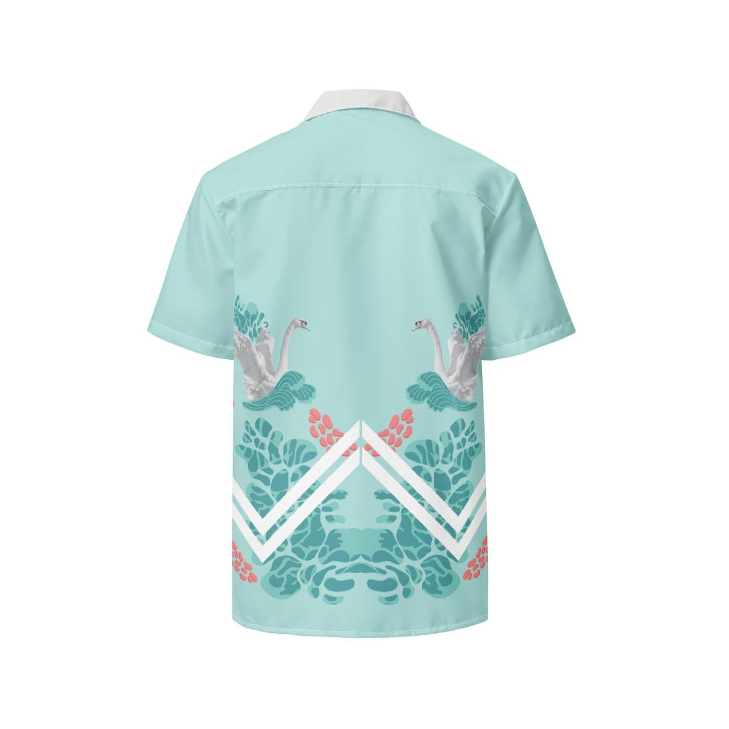 Allover Herren Oversize-Hemd PF7133 Schwäne türkis silber