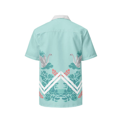 Allover Herren Oversize-Hemd PF7133 Schwäne türkis silber