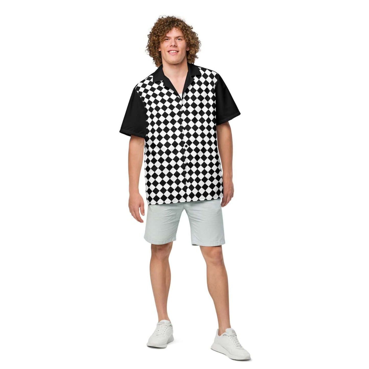 Allover Herren Oversize-Hemd PF7135 schwarz weiss kariert