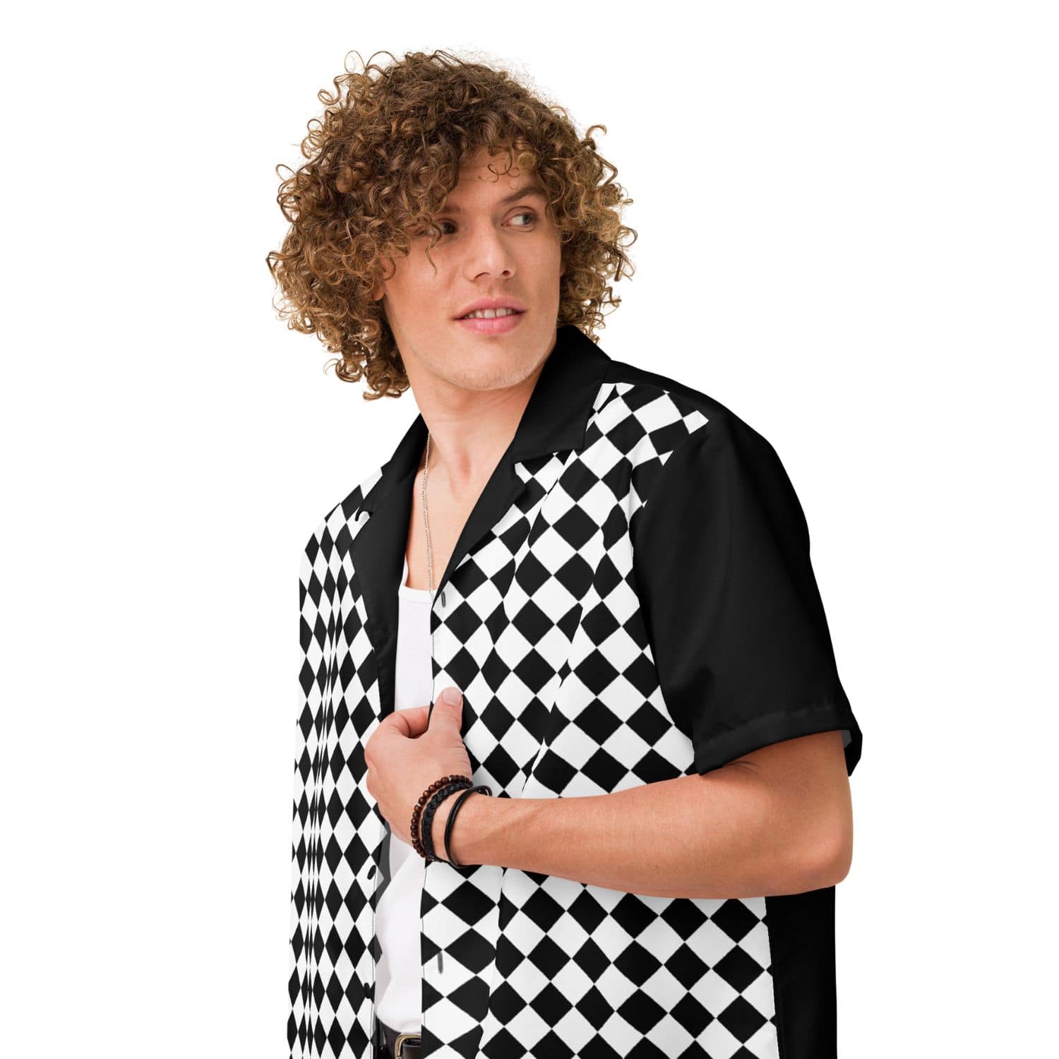 Allover Herren Oversize-Hemd PF7135 schwarz weiss kariert