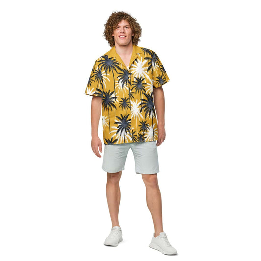 Allover Herren Oversize-Hemd PF7137 Palmen dark yellow