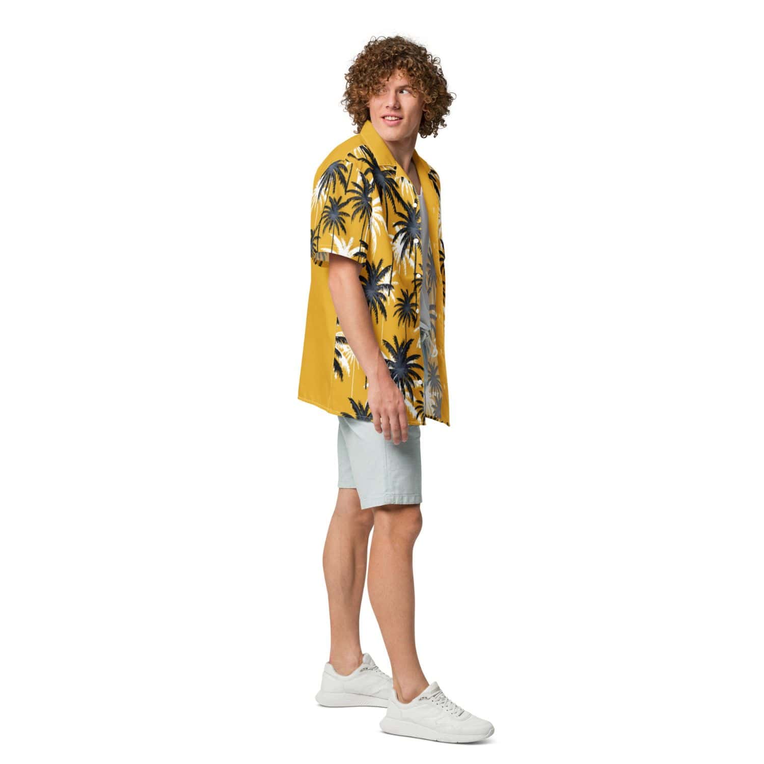 Allover Herren Oversize-Hemd PF7137 Palmen dark yellow