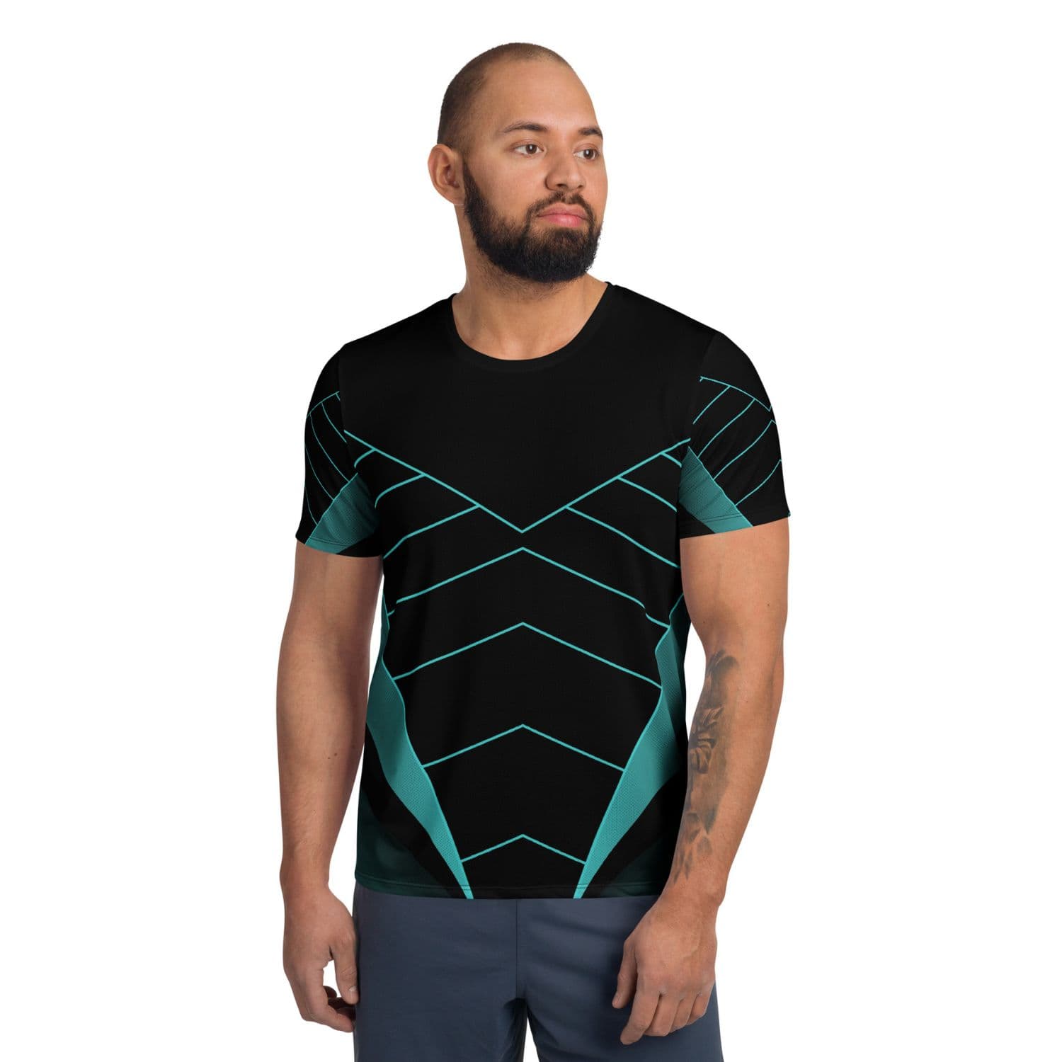 Allover Herren Sport-T-Shirt HB5099 schwarz türkis