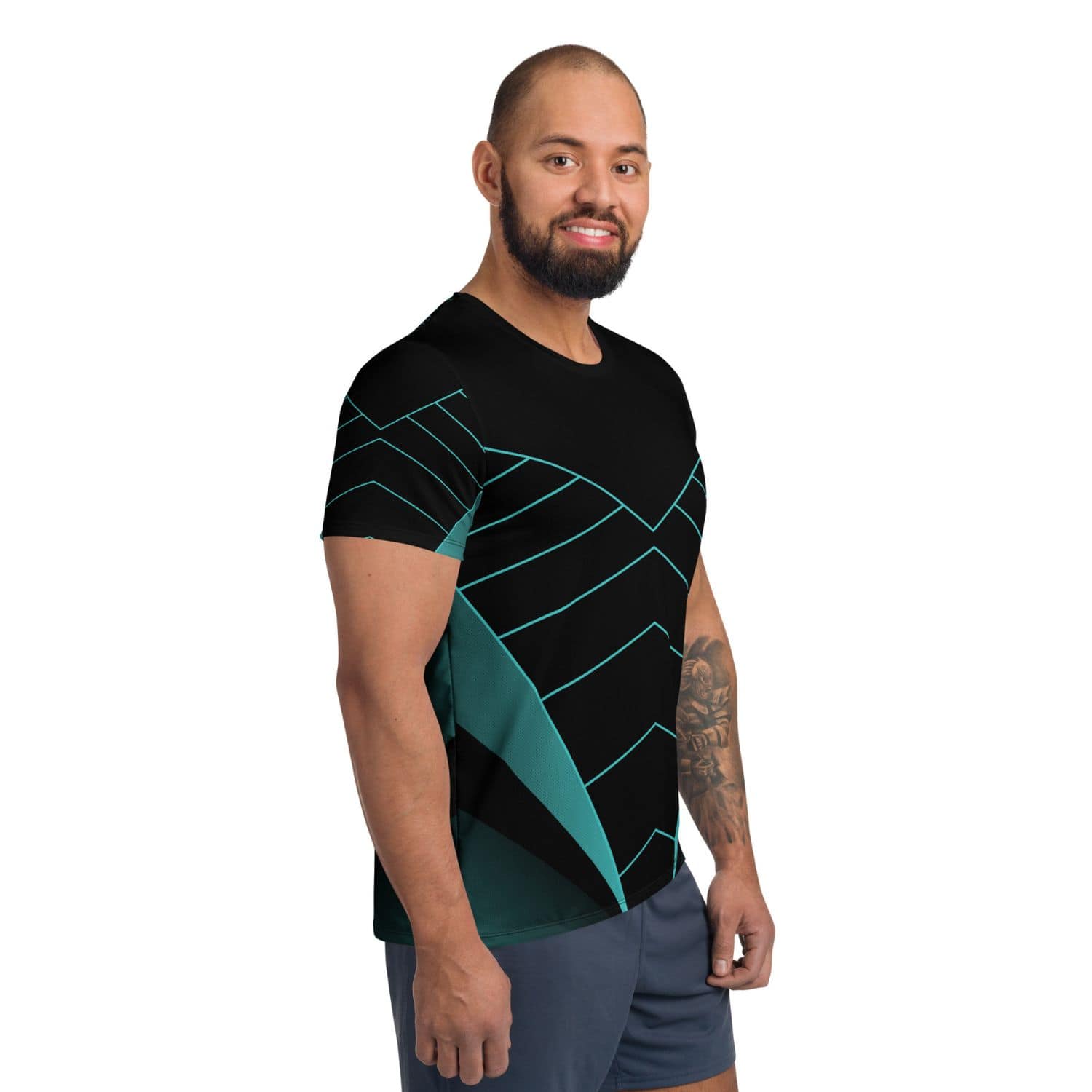 Allover Herren Sport-T-Shirt HB5099 schwarz türkis