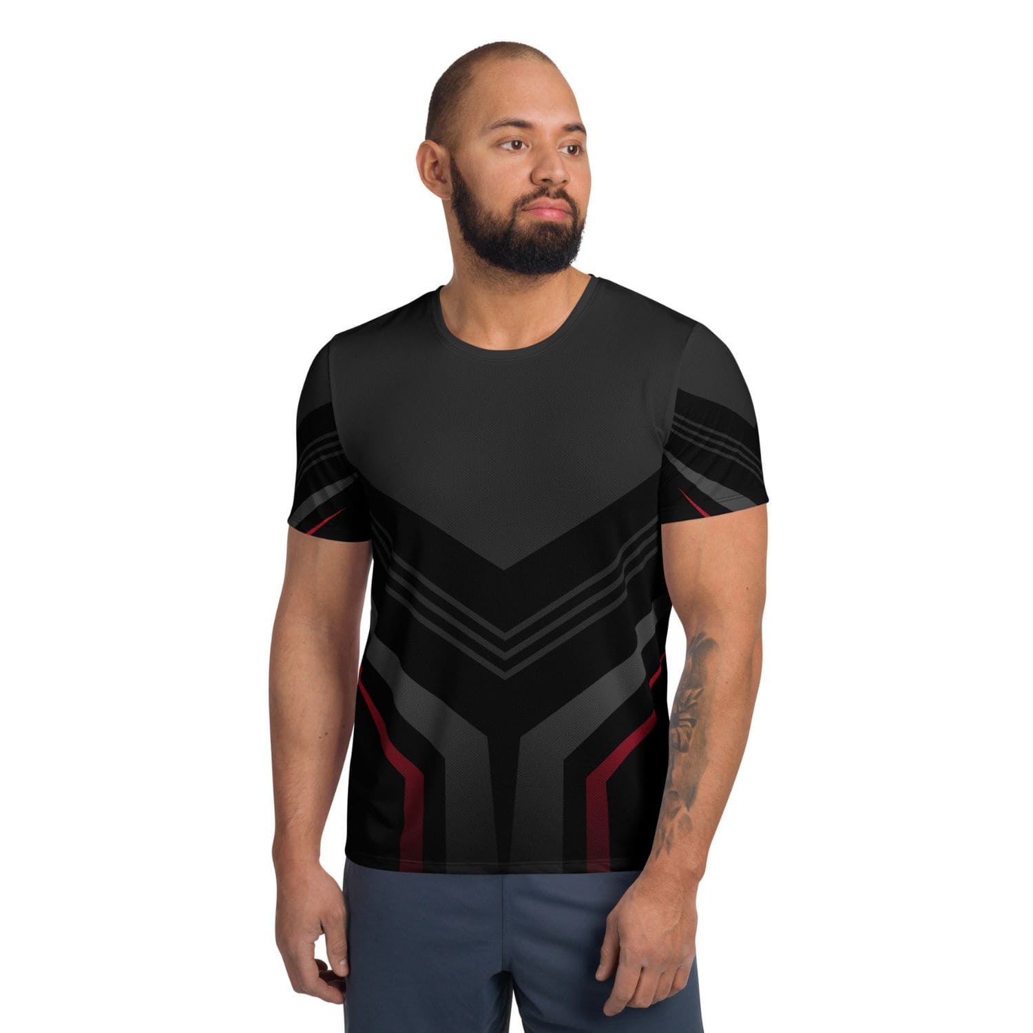 Allover Herren Sport T-Shirt PF5085 schwarz grau rot