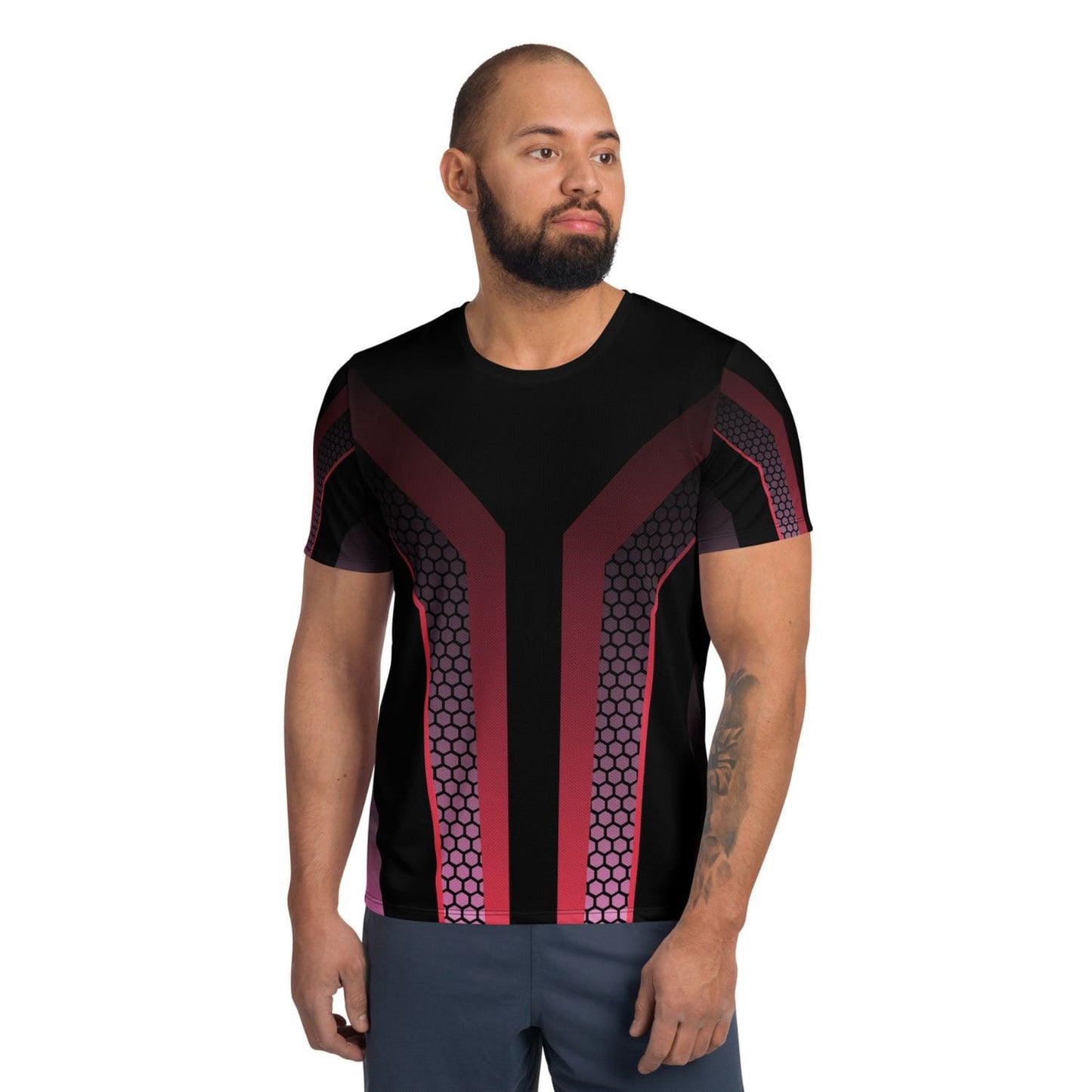 Allover Herren Sport T-Shirt PF5087 schwarz rot