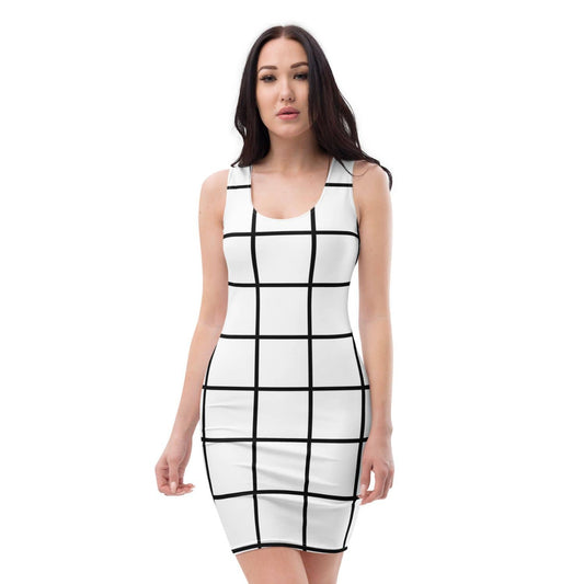 Alloverprint Bodycon Kleid HB3117 weiss schwarz kariert