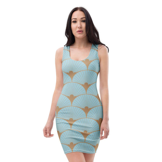 Alloverprint Bodycon Kleid HB3120 blau gold