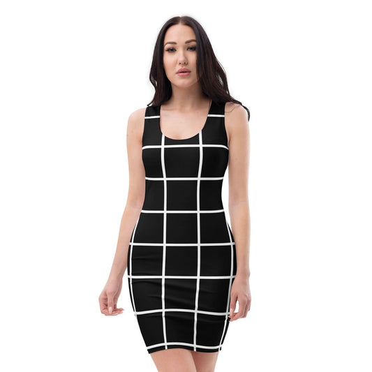 Alloverprint Damen Bodycon Kleid PF3106 schwarz weiss kariert