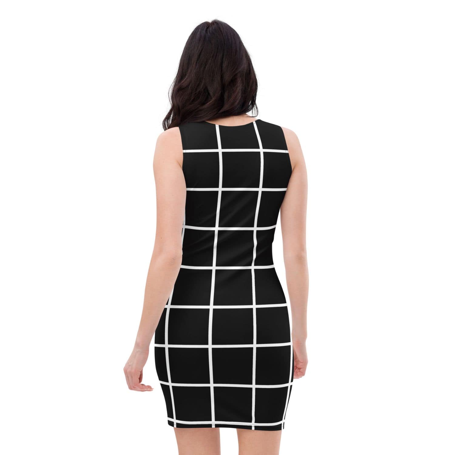 Alloverprint Damen Bodycon Kleid PF3106 schwarz weiss kariert