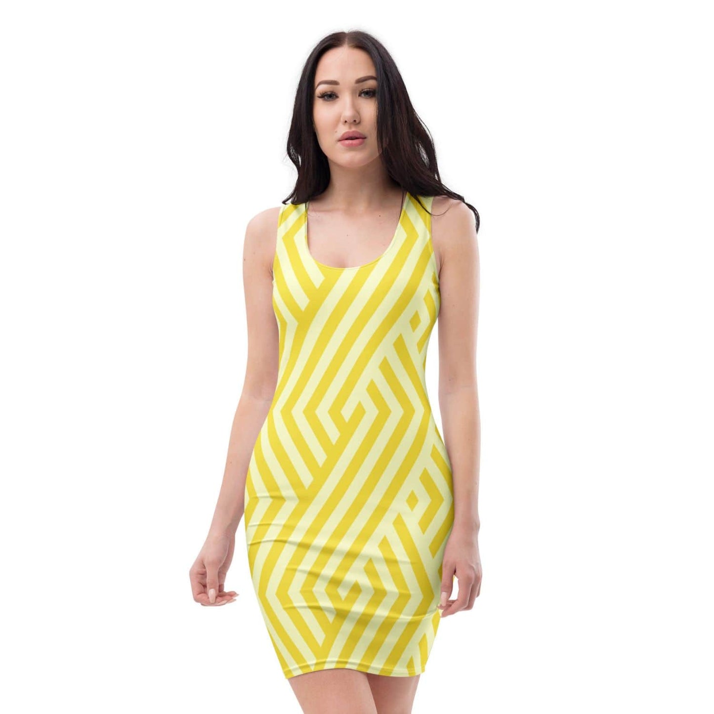 Alloverprint Damen Bodycon Kleid PF3107 gelb geometrisch