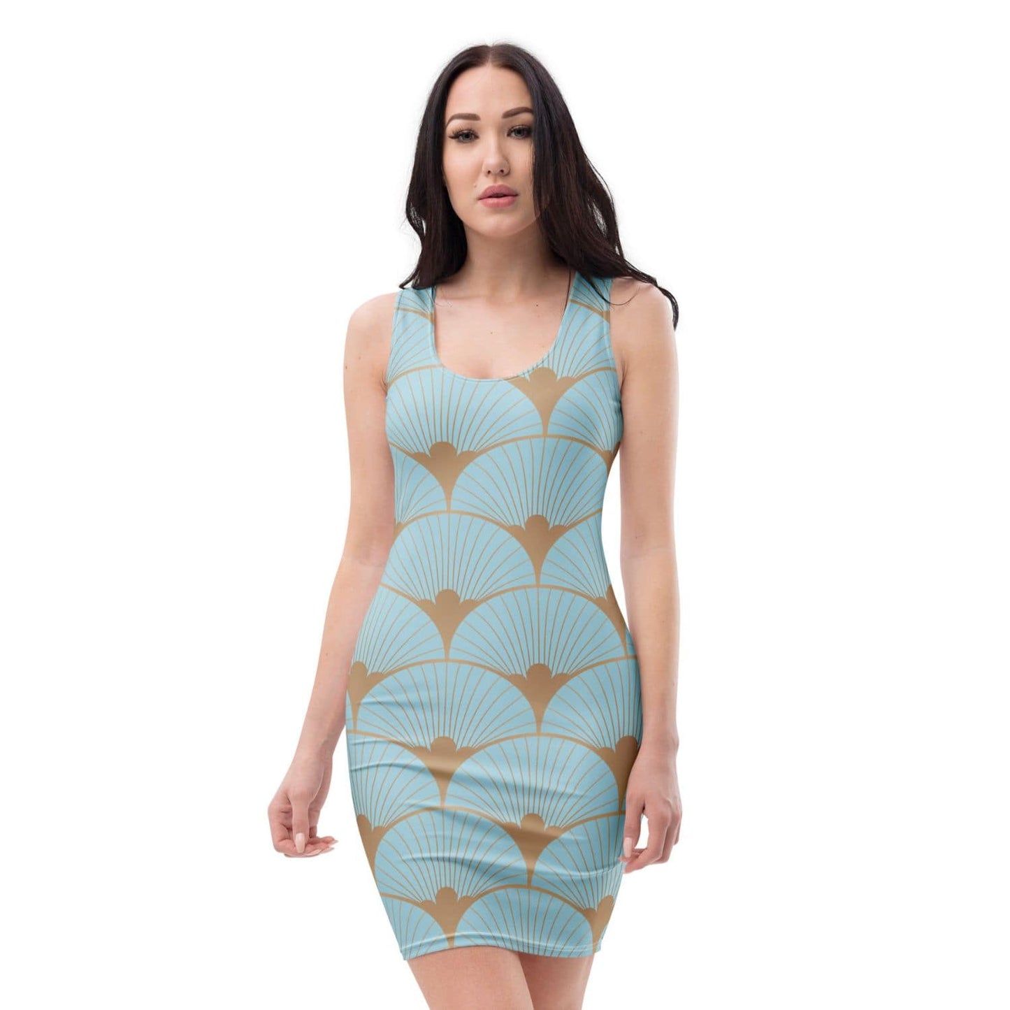 Alloverprint Damen Bodycon Kleid PF3108 blau gold