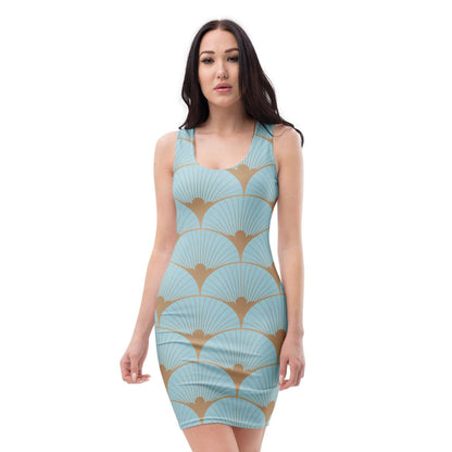 Alloverprint Damen Bodycon Kleid PF3108 blau gold