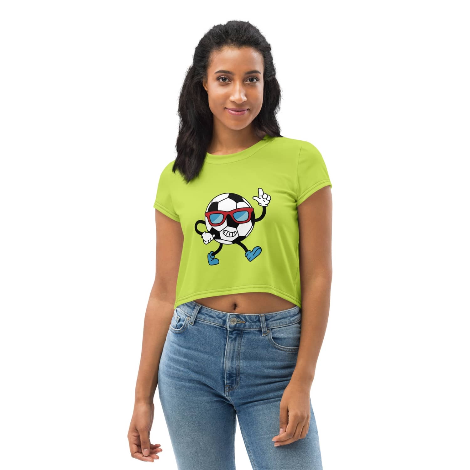 Alloverprint Damen Crop-Top PF3207 Football limette
