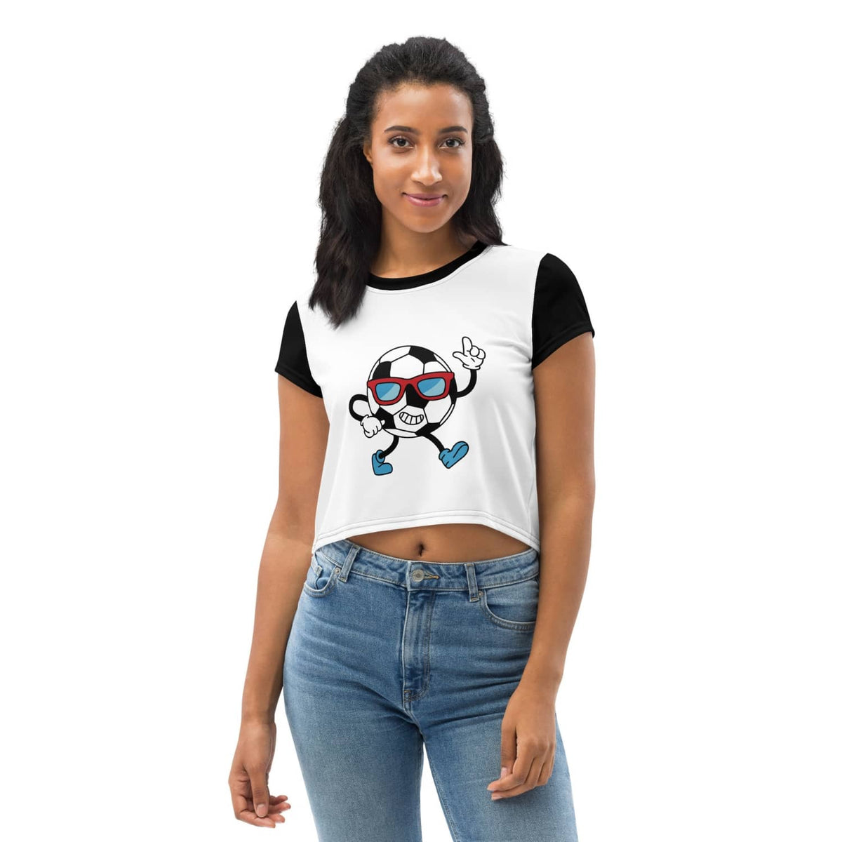 Alloverprint Damen Crop-Top PF3209 Football weiss / schwarz