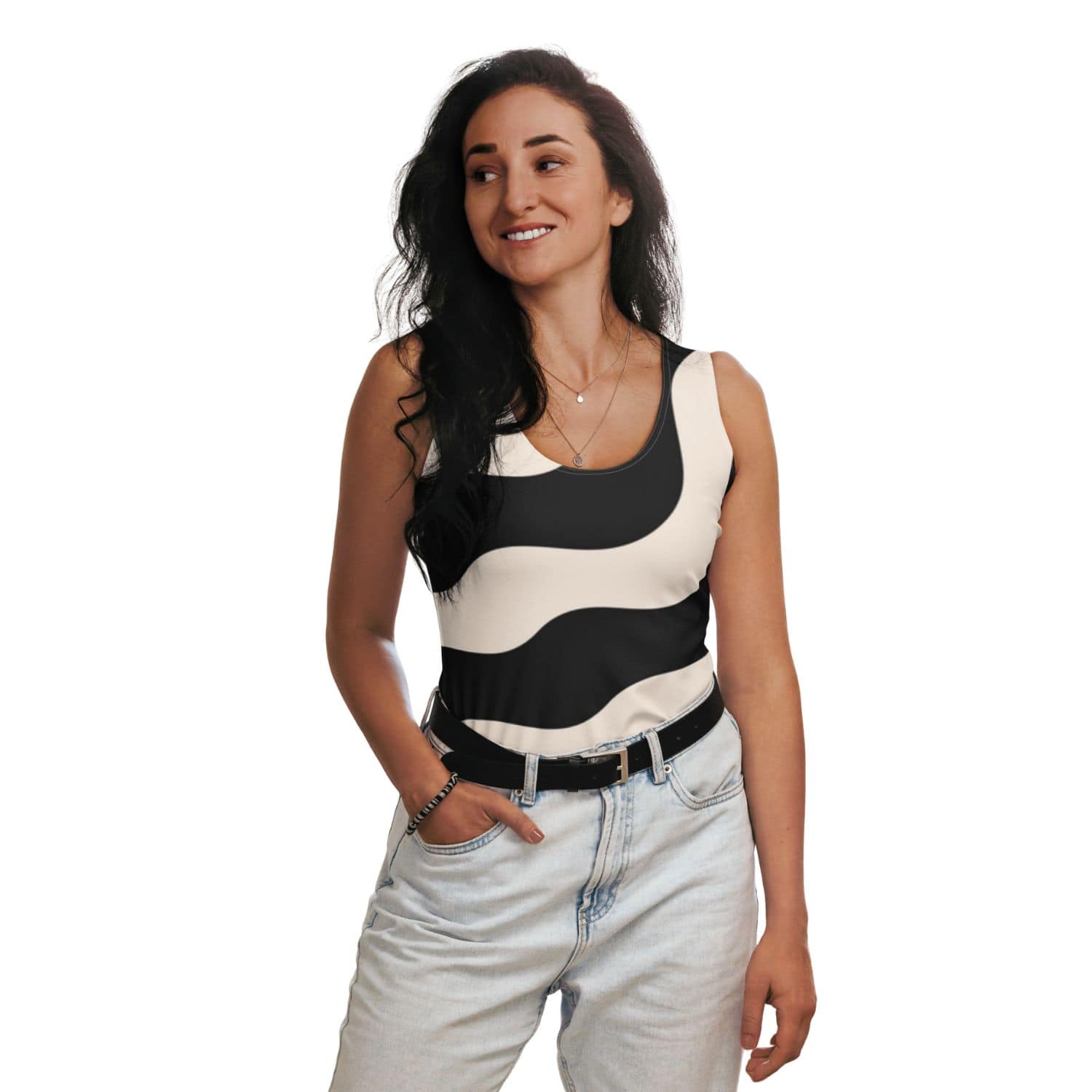 Alloverprint Damen Tank-Top PF3155 schwarz beige