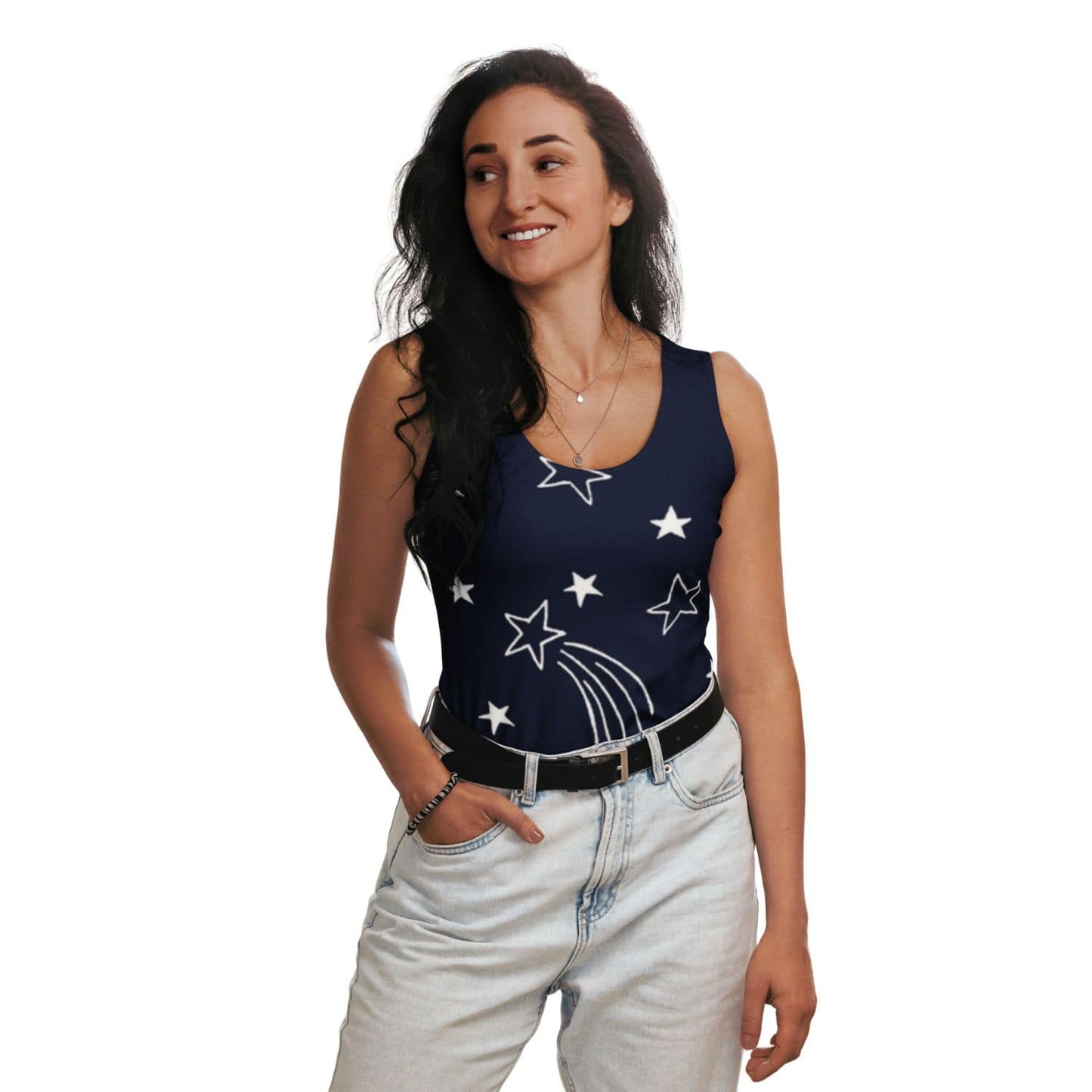 Alloverprint Damen Tank-Top PF3156 dark blue weiss