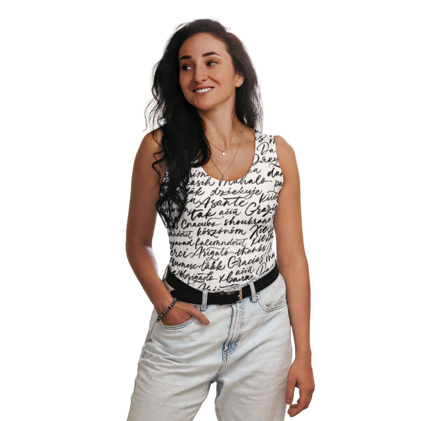 Alloverprint Damen Tank-Top PF3158 weiss mit Text