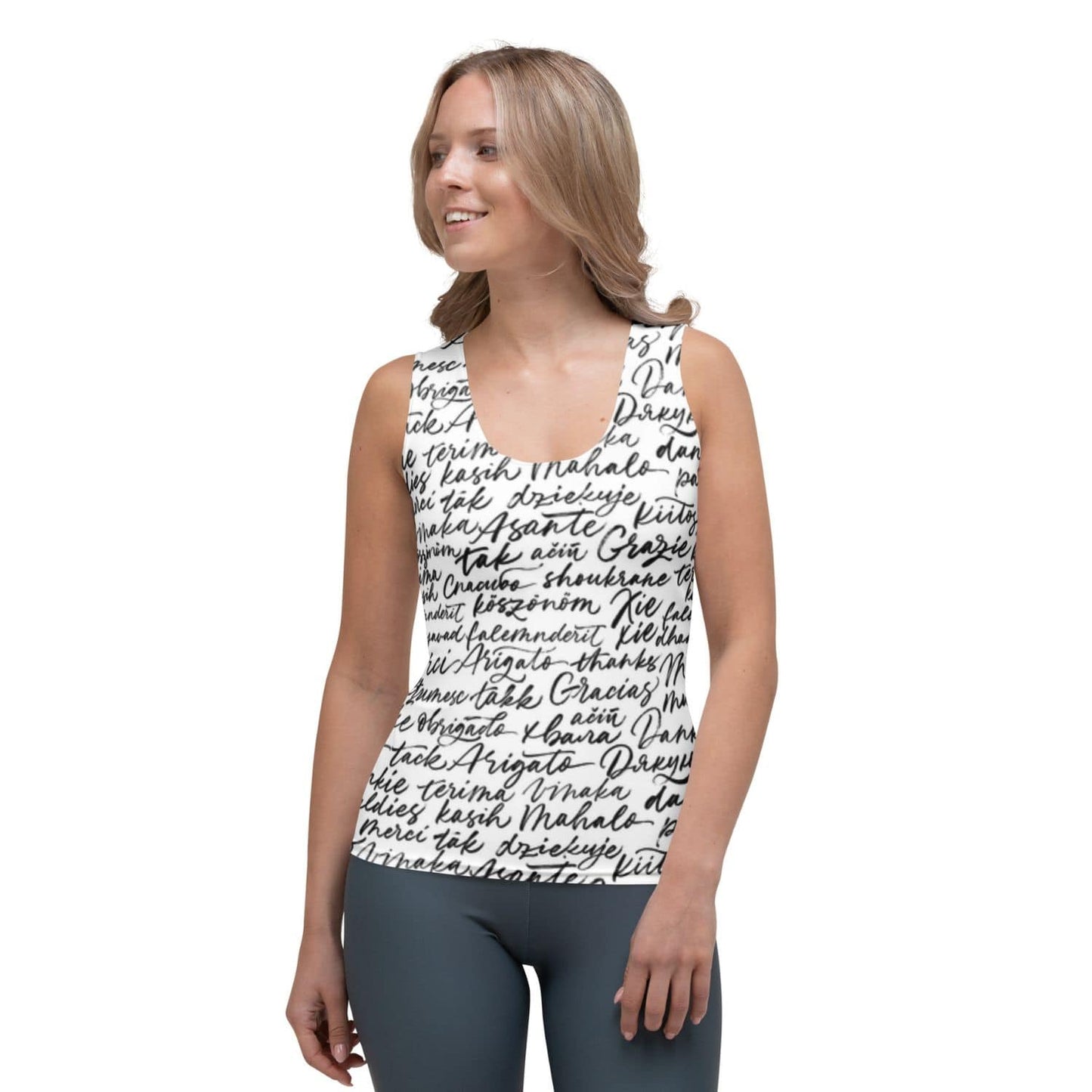 Alloverprint Damen Tank-Top PF3158 weiss mit Text