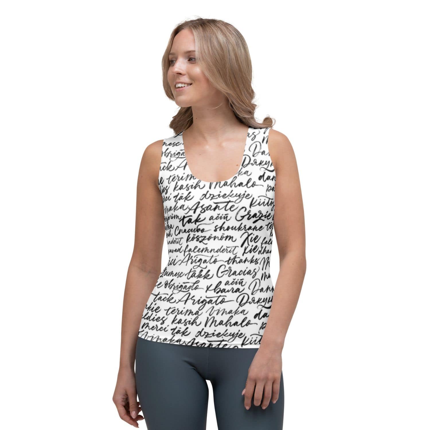 Alloverprint Damen Tank-Top PF3158 weiss mit Text
