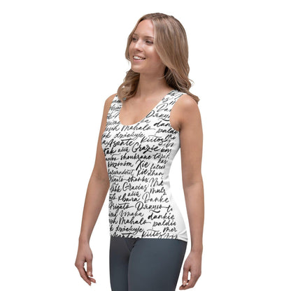 Alloverprint Damen Tank-Top PF3158 weiss mit Text