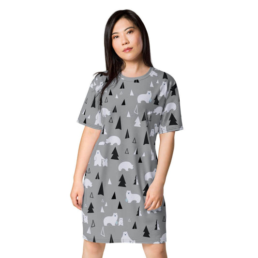 Alloverprint T-Shirt Kleid PF9078 Eisbären grau