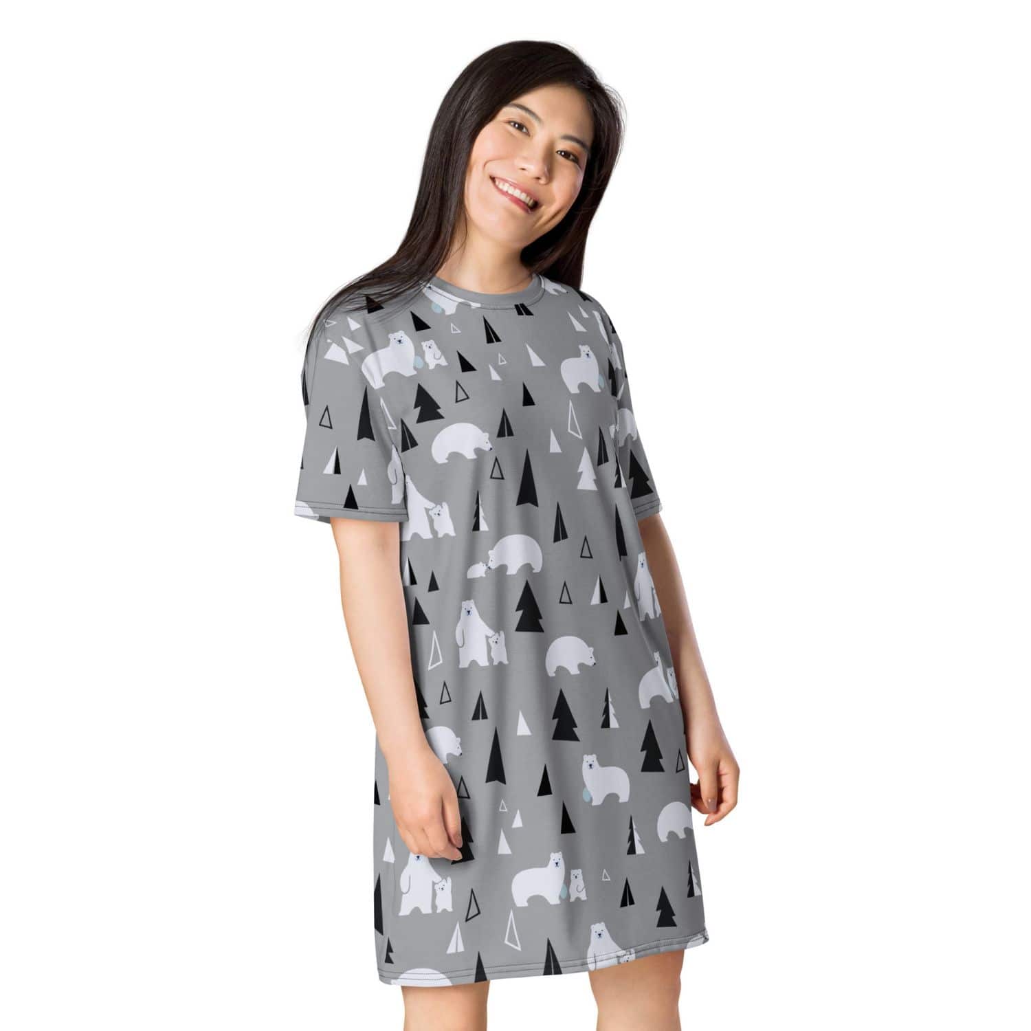 Alloverprint T-Shirt Kleid PF9078 Eisbären grau