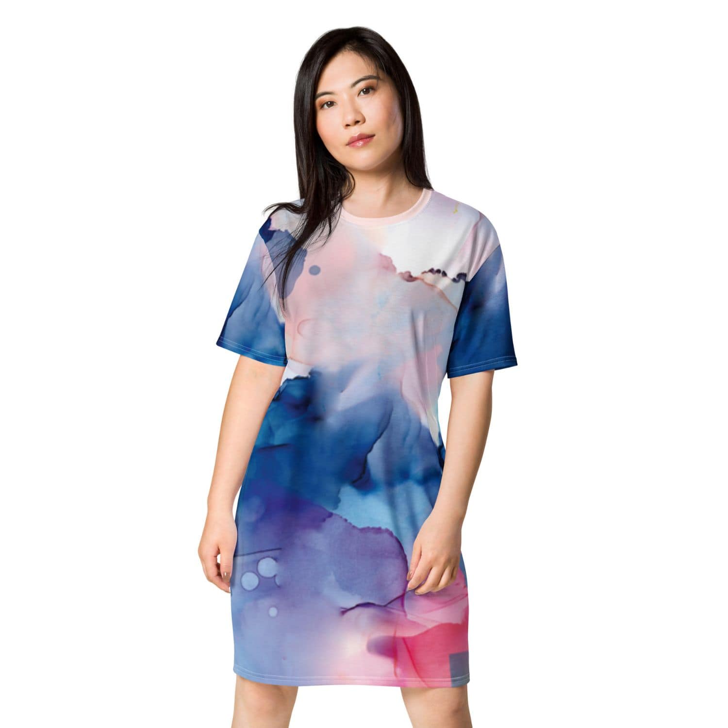 Alloverprint T-Shirt Kleid PF9162 blau rot mehrfarbig