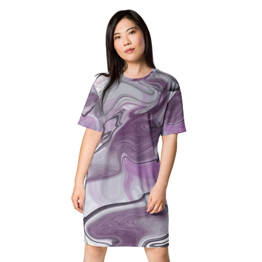 Alloverprint T-Shirt Kleid PF9163 violett grau mehrfarbig