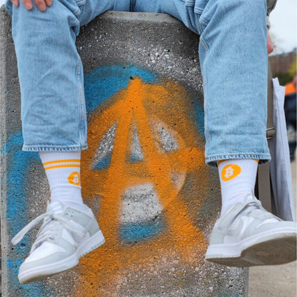 Bitcoin Unisex Sportsocken SH1122 weiss orange