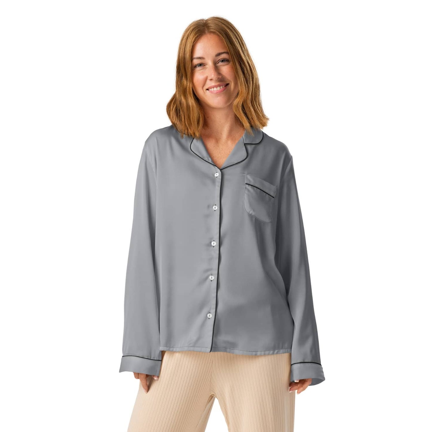 Damen Pyjama-Oberteil lang PF9223 uni grau