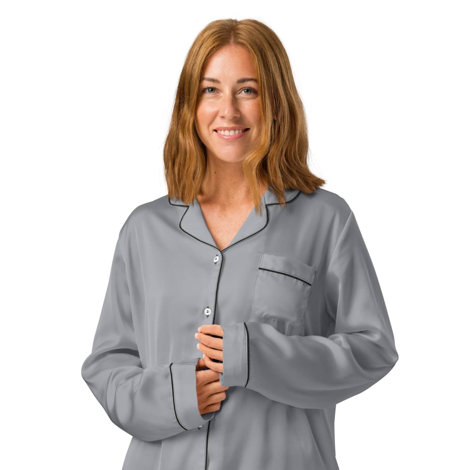 Damen Pyjama-Oberteil lang PF9223 uni grau