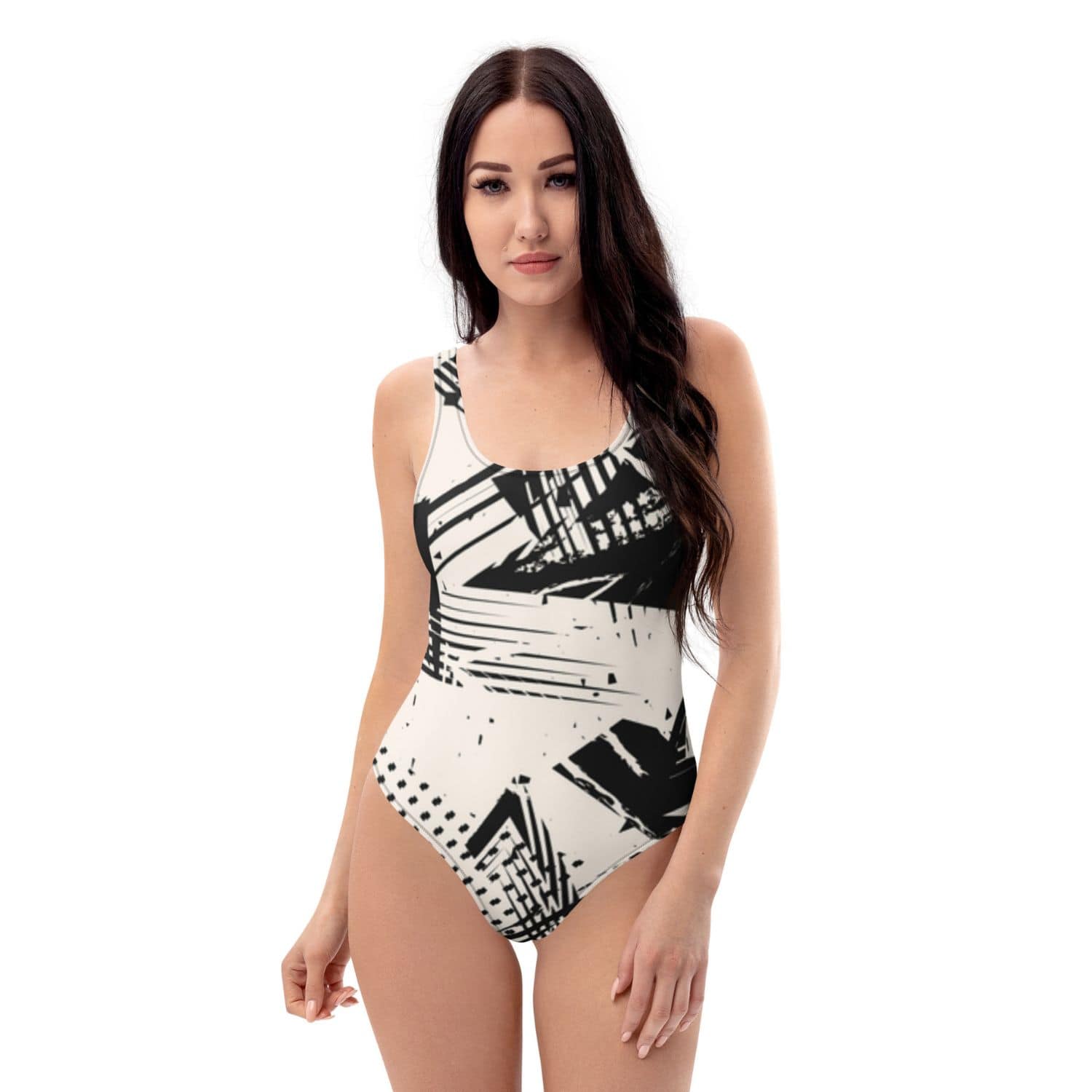 Einteiliger Allover Badeanzug PF2084 beige schwarz