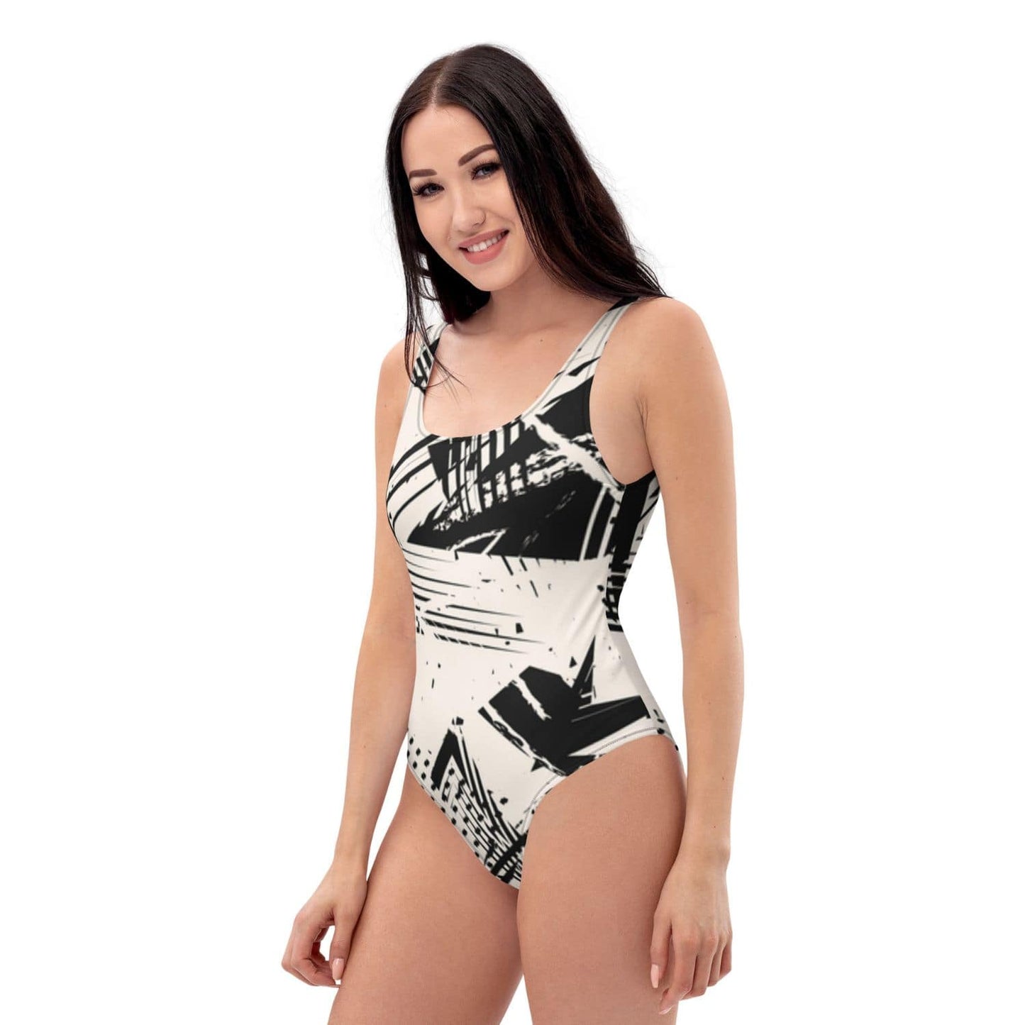 Einteiliger Allover Badeanzug PF2084 beige schwarz