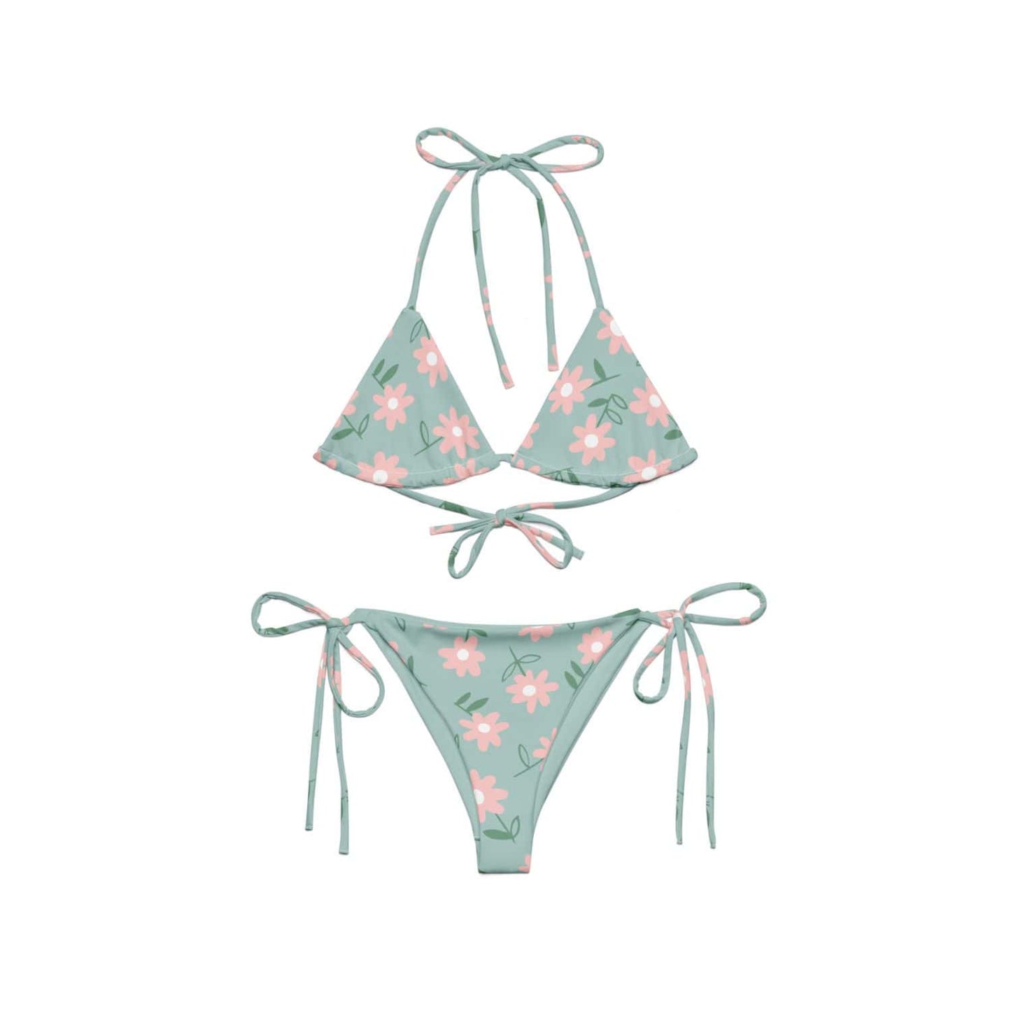Recycled Allover String-Bikini PF2113 grau-blau blumenmuster