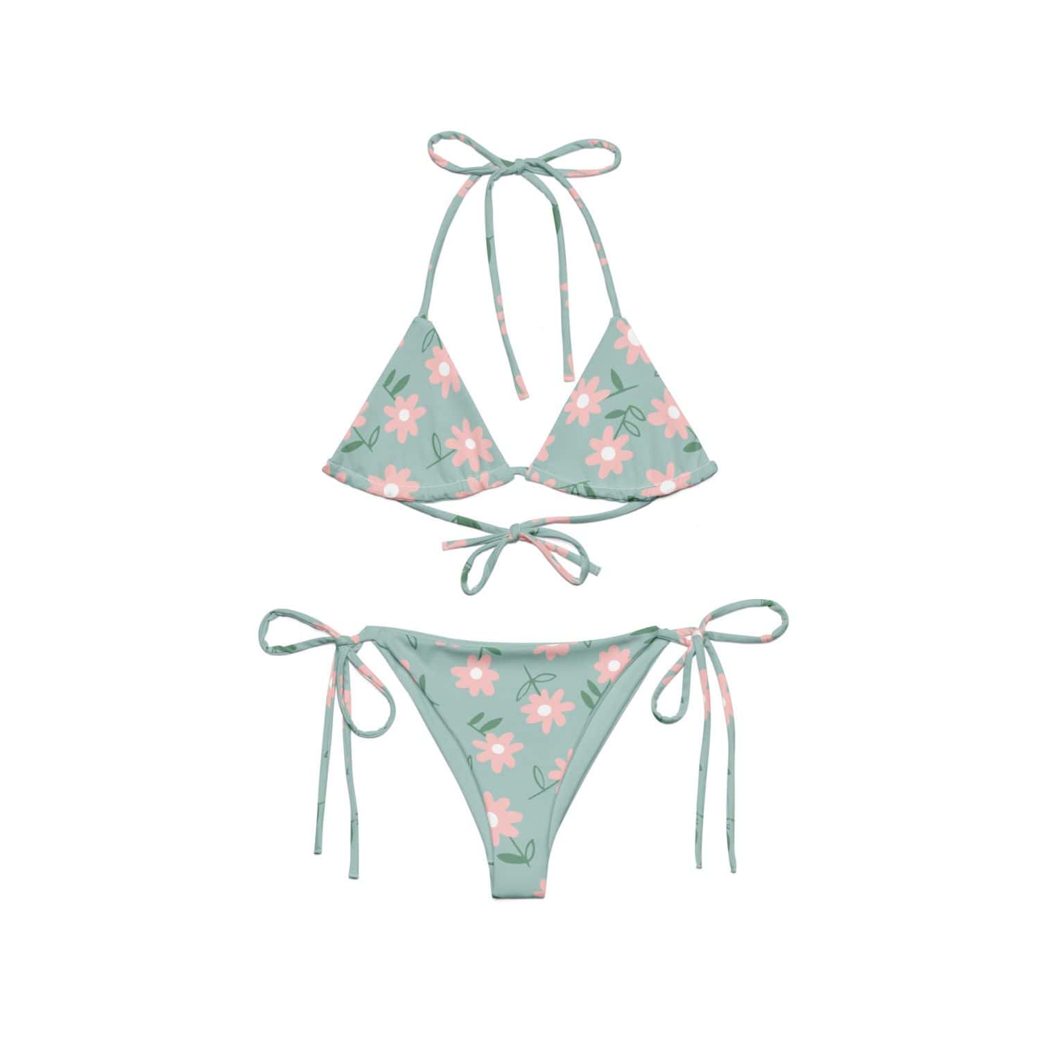 Recycled Allover String-Bikini PF2113 grau-blau blumenmuster