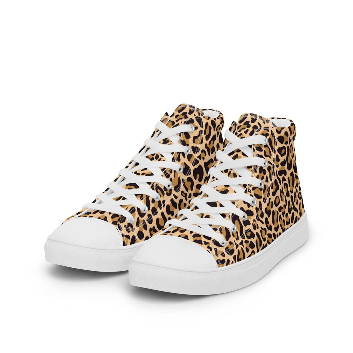Damen High-Top Canvas Sneaker weiß beige leopard print von Herzbiester Fashion - HB4028